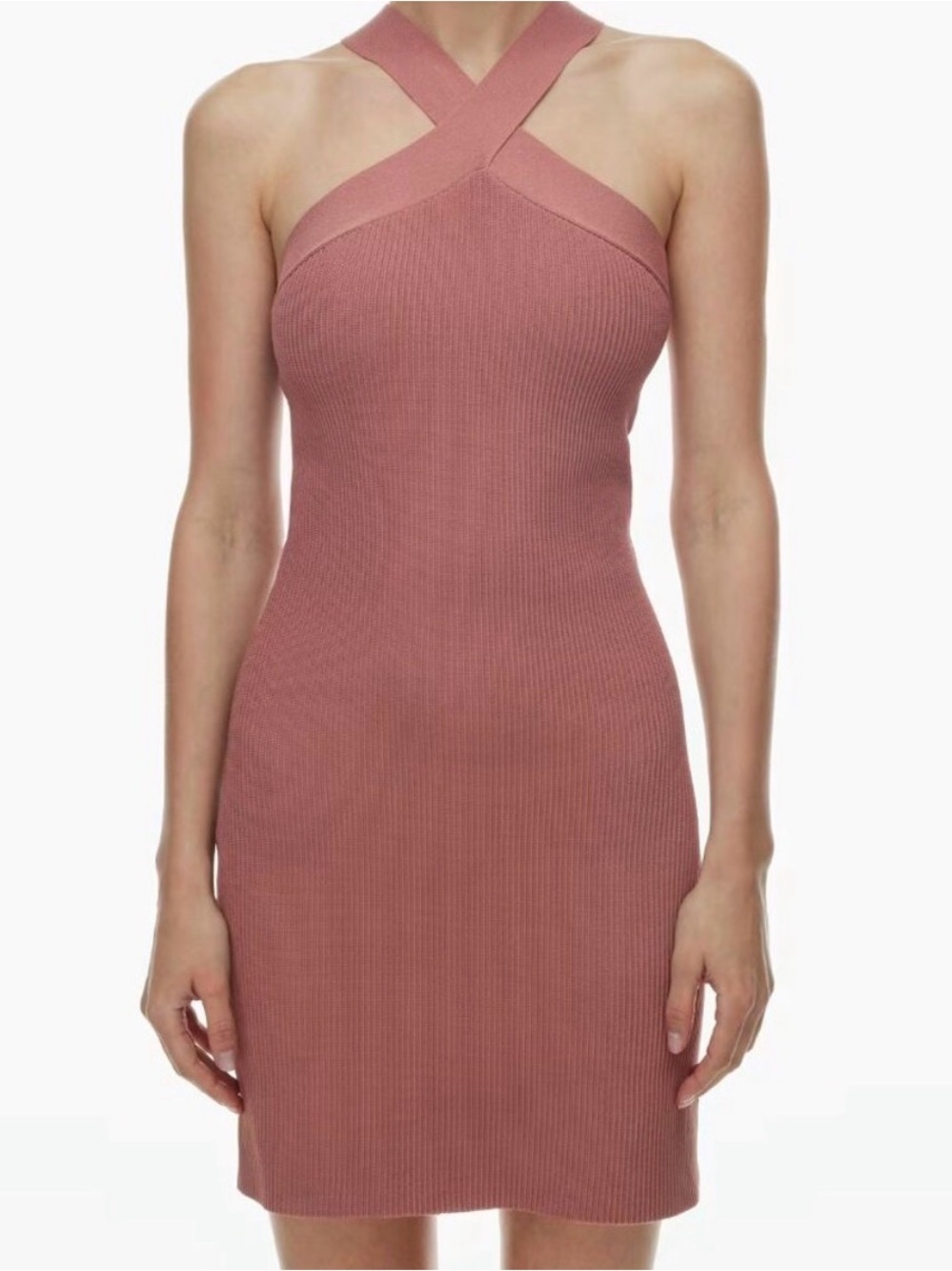 Aritzia Babaton Cross-Strap Sculpt Knit Ribbed Bodycon Dress